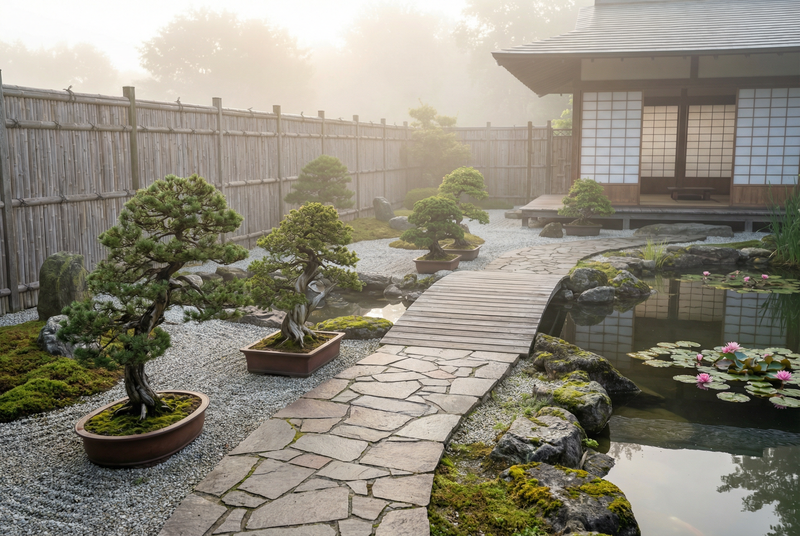 猎奇日式禅意庭院植物视频